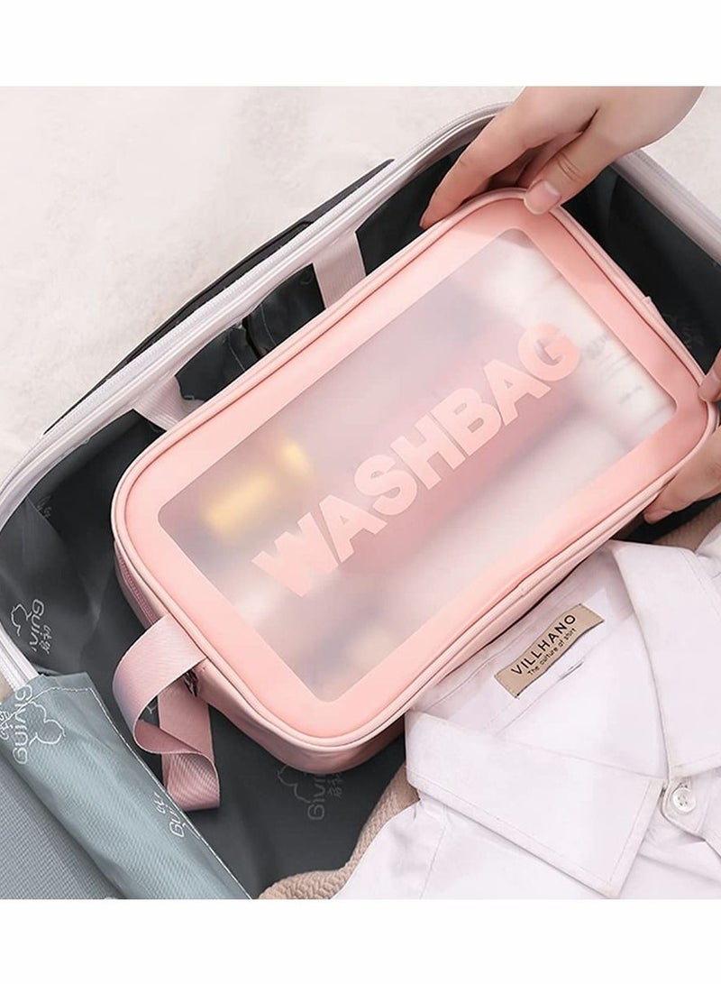 Excefore Clear Makeup Bag PVC Waterproof Cosmetic Bag Large Capacity Thickened Clear Travel Toiletry Organizer Bag Set for Bathroom, Vacation and Organizing (Pink,2 PCS) - Image 5