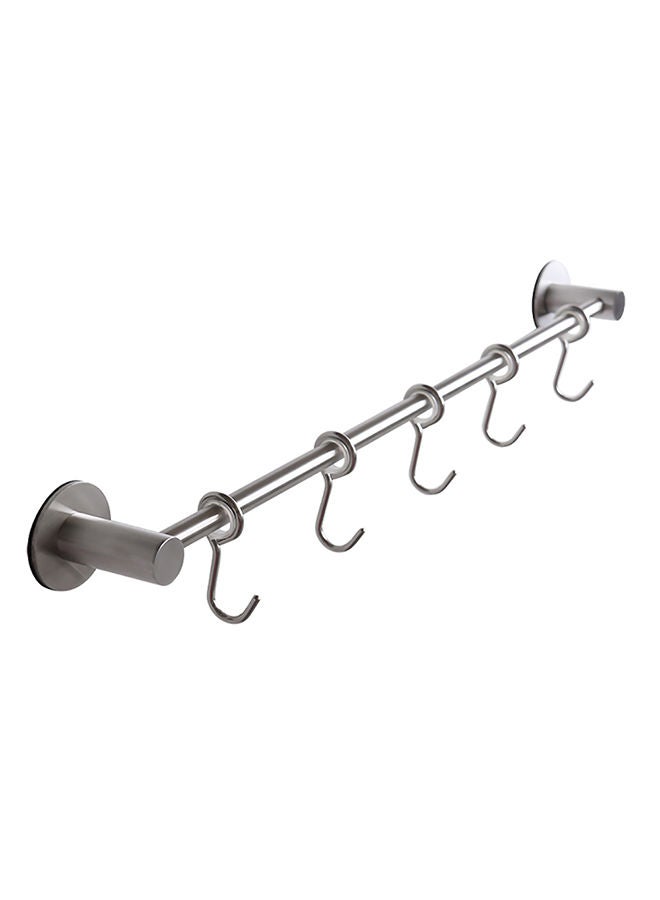 NIBEMINENT 5-Hooks Multi-Purpose Adhesive Sliding Hanging Rack Silver 41 x 7cm  - Image 1