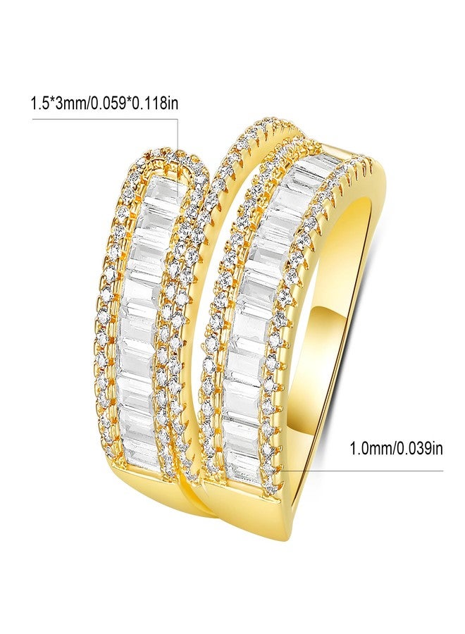 MDFUN 18K Yellow Gold Plated Engagement Promise Wedding Eternity Ring for Women, 2 Rows Emerald Cut Cubic Zirconia Halo Rings Size 5 - Image 4