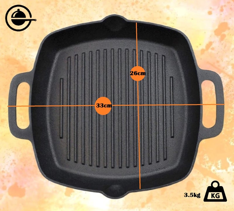 CountryCook Pre-Seasoned Cast Iron Grill Pan/Griddle | Tempered Glass Lid 26cms, 3kg Heavy Duty | Gas & Induction Friendly Loha | Barbeque, Sandwich Maker, Tandoori Non Toxic, Enamel/Coating Free - Image 2