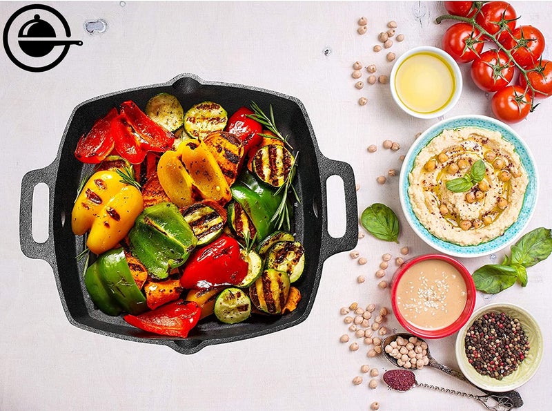 CountryCook Pre-Seasoned Cast Iron Grill Pan/Griddle | Tempered Glass Lid 26cms, 3kg Heavy Duty | Gas & Induction Friendly Loha | Barbeque, Sandwich Maker, Tandoori Non Toxic, Enamel/Coating Free - Image 5