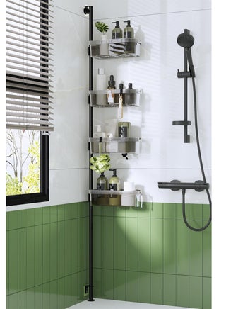 Corner Shower Caddy Rustproof Shower Shelf with 4-Tier Adjustable Shelves for Bathroom Shampoo Accessories Storage,Quick Installation ,15inch-75inch Adjustable Wall Mount Bath Rack Holder
