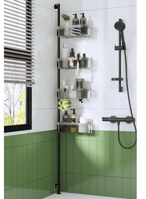 Corner Shower Caddy Rustproof Shower Shelf with 4-Tier Adjustable Shelves for Bathroom Shampoo Accessories Storage,Quick Installation ,15inch-75inch Adjustable Wall Mount Bath Rack Holder