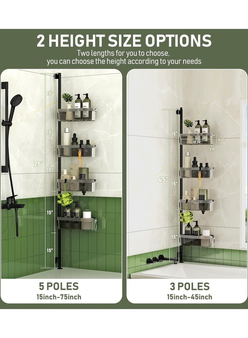 XiuWoo Corner Shower Caddy Rustproof Shower Shelf with 4-Tier Adjustable Shelves for Bathroom Shampoo Accessories Storage,Quick Installation ,15inch-75inch Adjustable Wall Mount Bath Rack Holder  - Image 5
