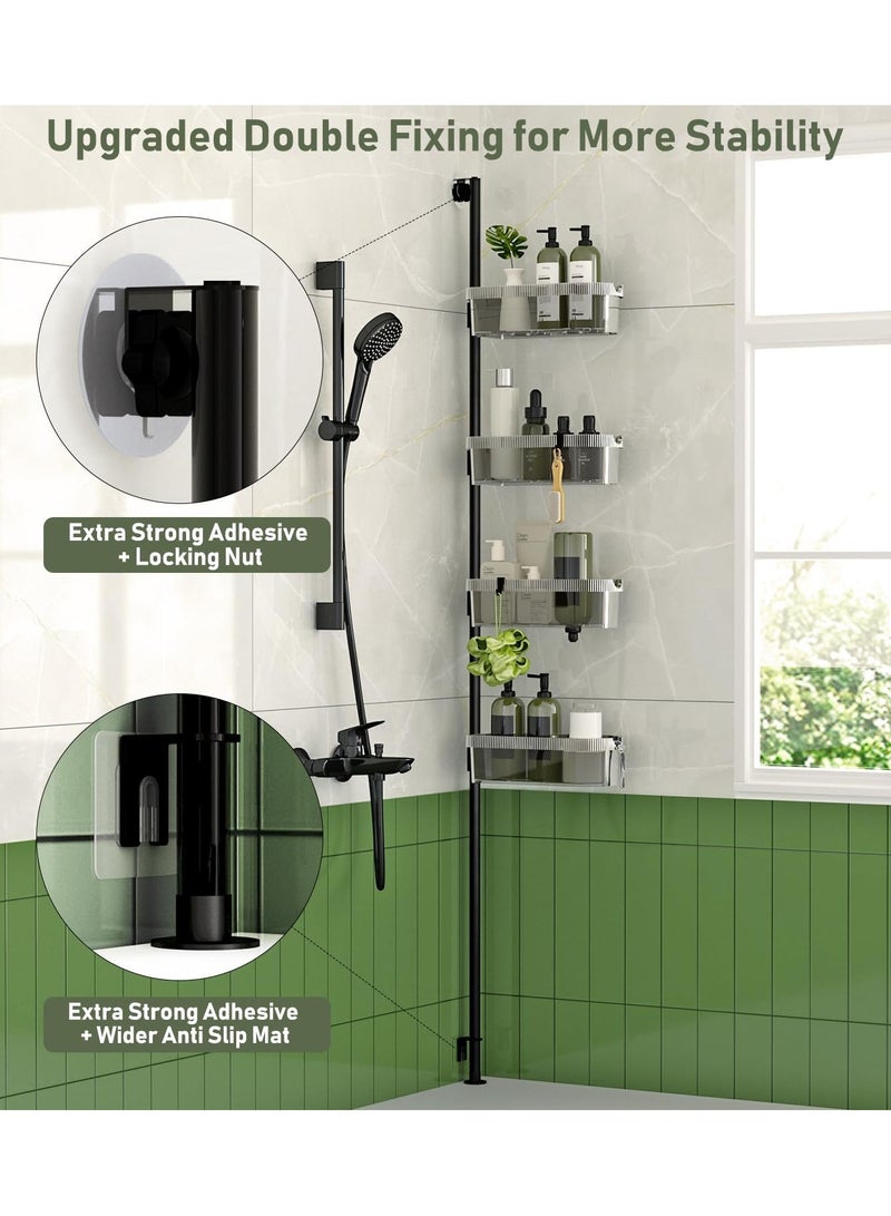 Corner Shower Caddy Rustproof Shower Shelf with 4-Tier Adjustable Shelves for Bathroom Shampoo Accessories Storage,Quick Installation ,15inch-75inch Adjustable Wall Mount Bath Rack Holder