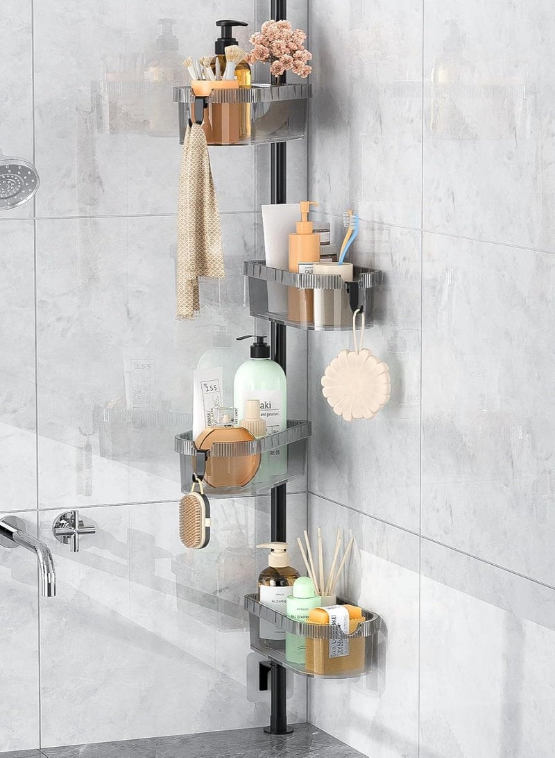 Corner Shower Caddy Rustproof Shower Shelf with 4-Tier Adjustable Shelves for Bathroom Shampoo Accessories Storage,Quick Installation ,15inch-75inch Adjustable Wall Mount Bath Rack Holder