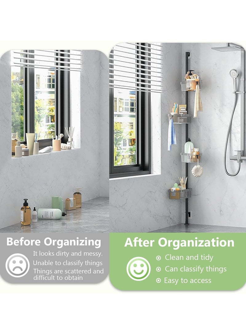 XiuWoo Corner Shower Caddy Rustproof Shower Shelf with 4-Tier Adjustable Shelves for Bathroom Shampoo Accessories Storage,Quick Installation ,15inch-75inch Adjustable Wall Mount Bath Rack Holder  - Image 3