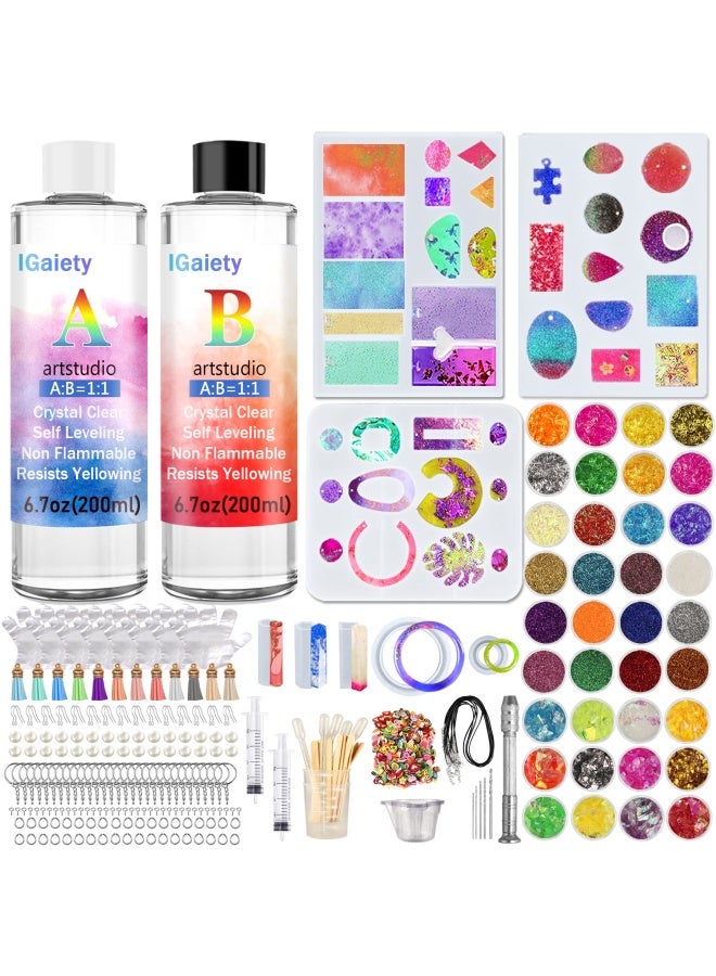 Igaiety Resin Kits for Jewelry Making Silicone Molds Starter Kit 279 pcs Bundle with Epoxy Resin Silicone Mold Art Accessories Included for DIY Jewelry Earring Keychain Necklace Rings Making Adults  - Image 1