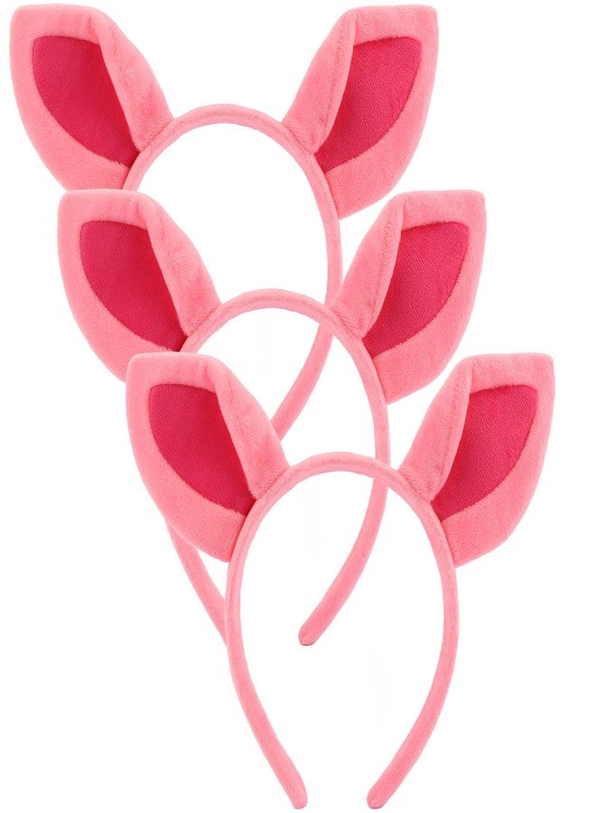 Vovii 3Pcs Pig Ears Headband for Women and Girls, Furry Animal Headbands Hair Accessories for Adult Halloween Cosplay Costume Makeup Washing Face（Pink - Image 1