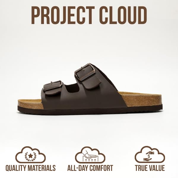 Project Cloud Genuine Leather Mens Sandals with Memory Foam Natural Cork Footbed Slides for Men Footwear - Non-Slip Double-Strap Buckle Summer Sandals (Arizona,BRWNLEA,8) - Image 3