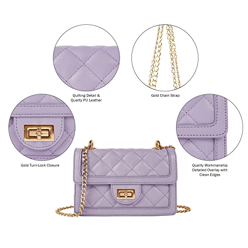 SG SUGU Small Quilted Crossbody Bag, Trendy Designer Shoulder Bag, Phone Wallet Purse for Women (Lavender) - Image 5