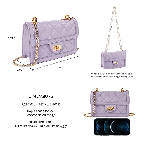 SG SUGU Small Quilted Crossbody Bag, Trendy Designer Shoulder Bag, Phone Wallet Purse for Women (Lavender) - Image 3