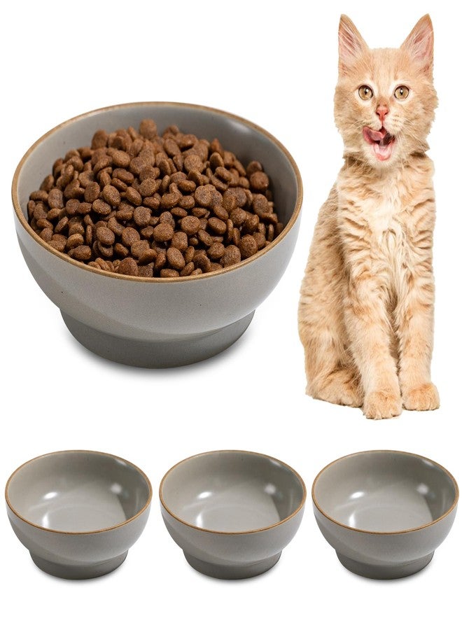 Caigmo Cat Bowl Set of 3, Non Slip Dish Pet Cat Food Bowls, Shallow Water Bowl Cat Feeding Wide Bowls to Stress Relief of Whisker Fatigue, Pet Bowl for Dogs Rabbits Puppy Birds(Safe Food-Grade Ceramic) Gray - Image 1