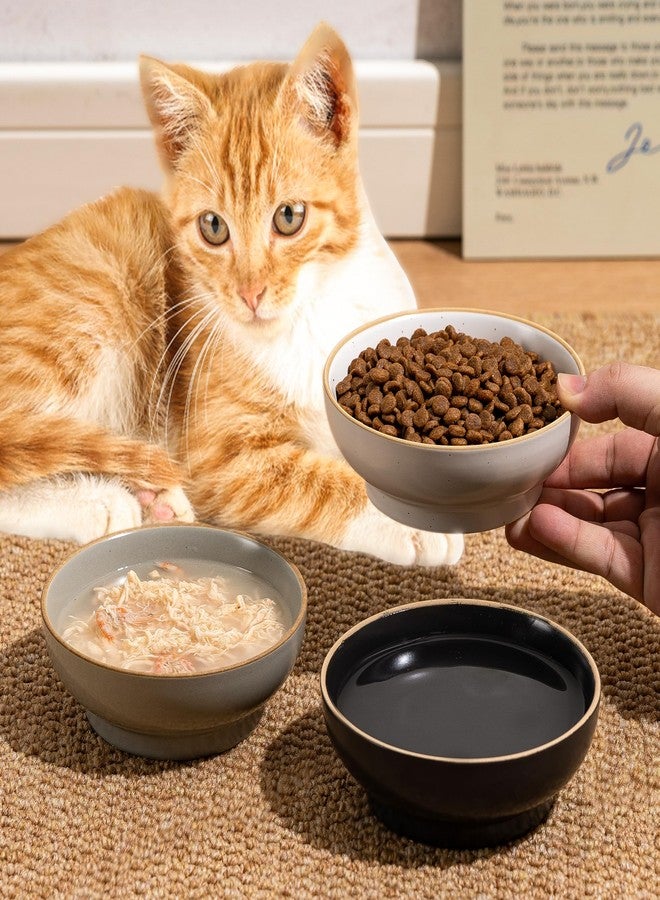 Caigmo Cat Bowl Set of 3, Non Slip Dish Pet Cat Food Bowls, Shallow Water Bowl Cat Feeding Wide Bowls to Stress Relief of Whisker Fatigue, Pet Bowl for Dogs Rabbits Puppy Birds(Safe Food-Grade Ceramic) Gray - Image 2