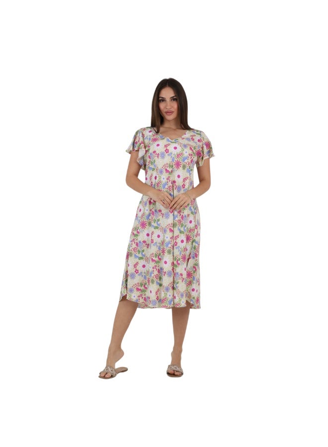 ZECOTEX Women's Soft Viscose Summer Dress, Loose Fit, Vibrant Floral Print - Image 1