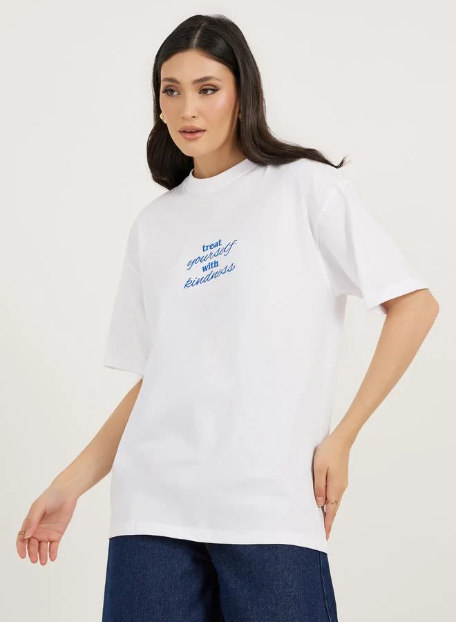 Styli Embroidered Slogan Detail Oversized T-Shirt