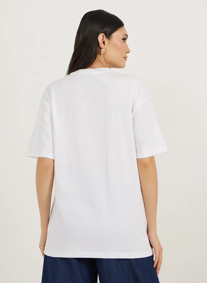 Styli Embroidered Slogan Detail Oversized T-Shirt