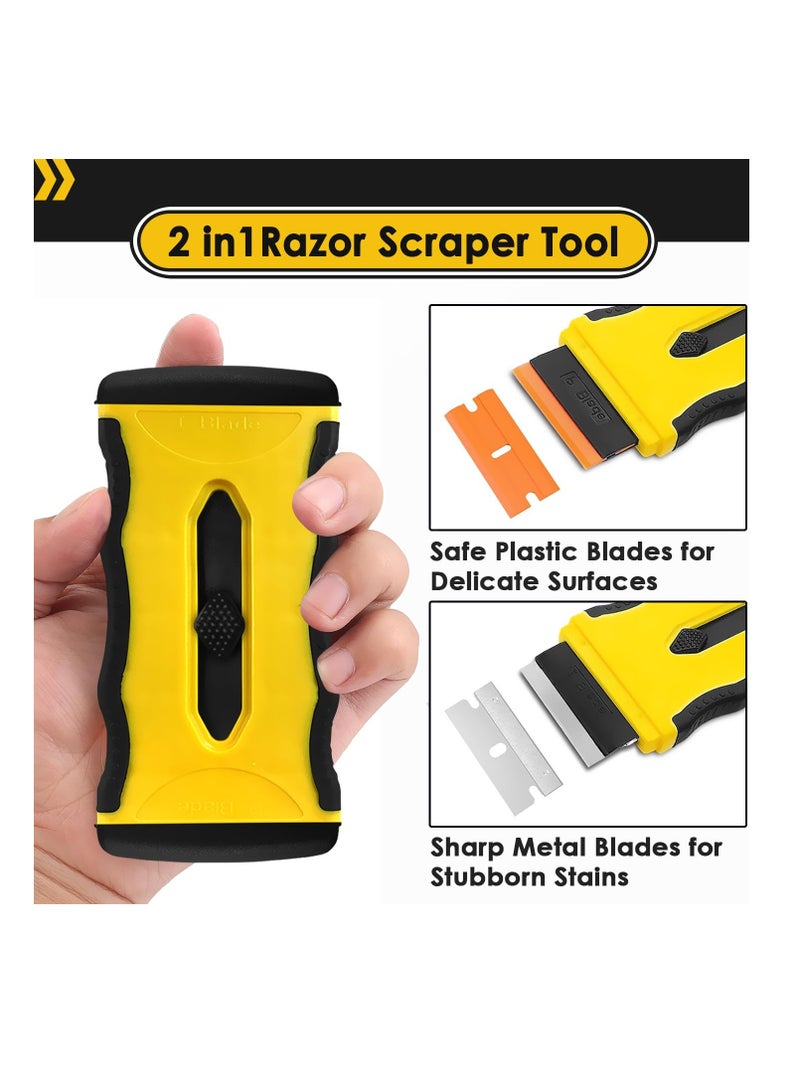 KASTWAVE Razor Blade Scraper Tool with 14Pcs Blades, Retractable Double Sided Scraper with Safety Cap, Cleaning Razor Scraper for Removing Stickers Labels Decals Paint Glue from Glass Cooktop - Image 2