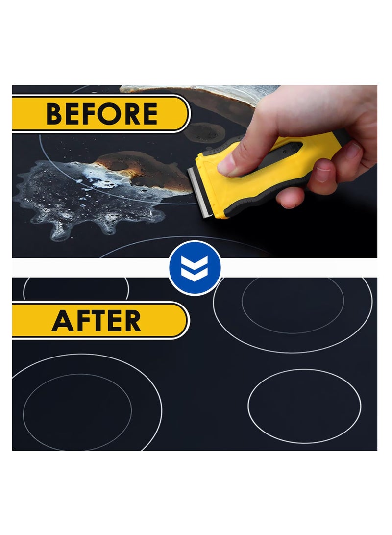 KASTWAVE Razor Blade Scraper Tool with 14Pcs Blades, Retractable Double Sided Scraper with Safety Cap, Cleaning Razor Scraper for Removing Stickers Labels Decals Paint Glue from Glass Cooktop - Image 5