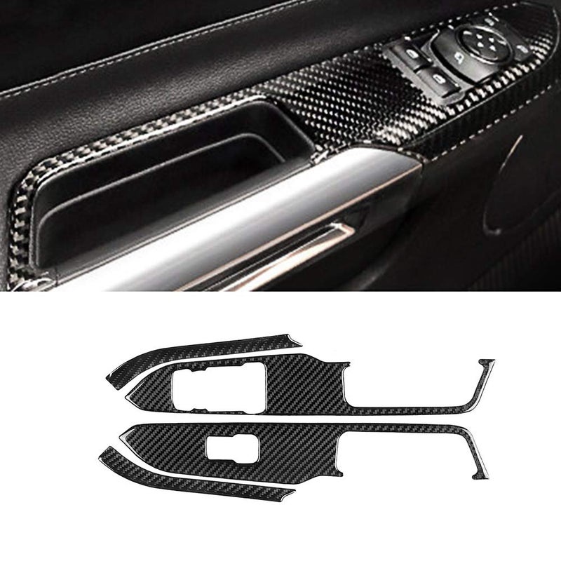 BLAKAYA Compatible with Sticker Carbon Fiber Window Switch Control Panel Trim Cover Accessories for Ford Mustang 2015 2016 2017 2018 2019 2020 2021 4PCS Black