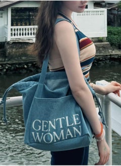 GENTLE WOMAN Gentle Woman Denim drawstring canvas bag Single shoulder canvas tote bag  - Image 3