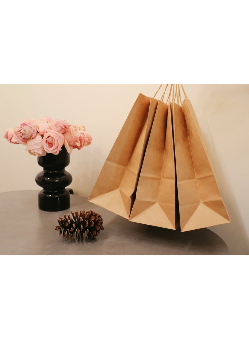 20 كيسًا من الورق البني – حجم متوسطٍ عادي (بلا تصميم) – لأغراض التسوق من البقالة والبضائع مع مقابض – كيس هدية للحفلات - Image 5