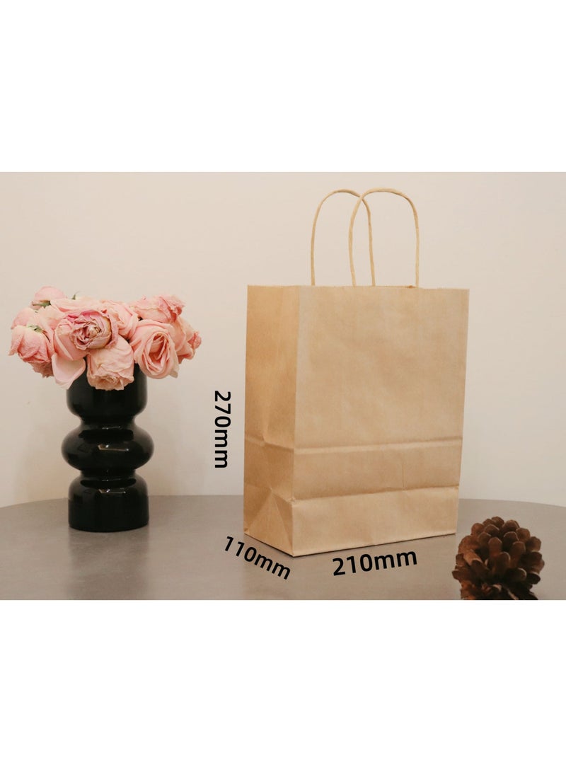 20 كيسًا من الورق البني – حجم متوسطٍ عادي (بلا تصميم) – لأغراض التسوق من البقالة والبضائع مع مقابض – كيس هدية للحفلات - Image 1