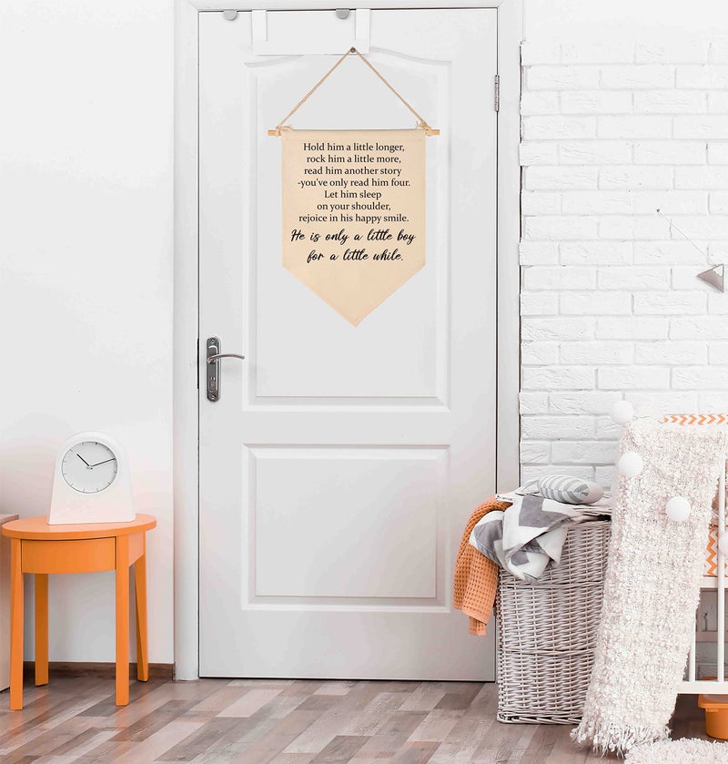 FYSIA Hold Him A Little Longer-Boy Nursery Sign-Boy Playroom Decor-Baby Boy Nursery Decor-Playroom Sign-Hanging Flag Banner Wall Sign Decor Gift for Baby Kids Boy Nursery Teen Room Playroom Front Door - Image 5