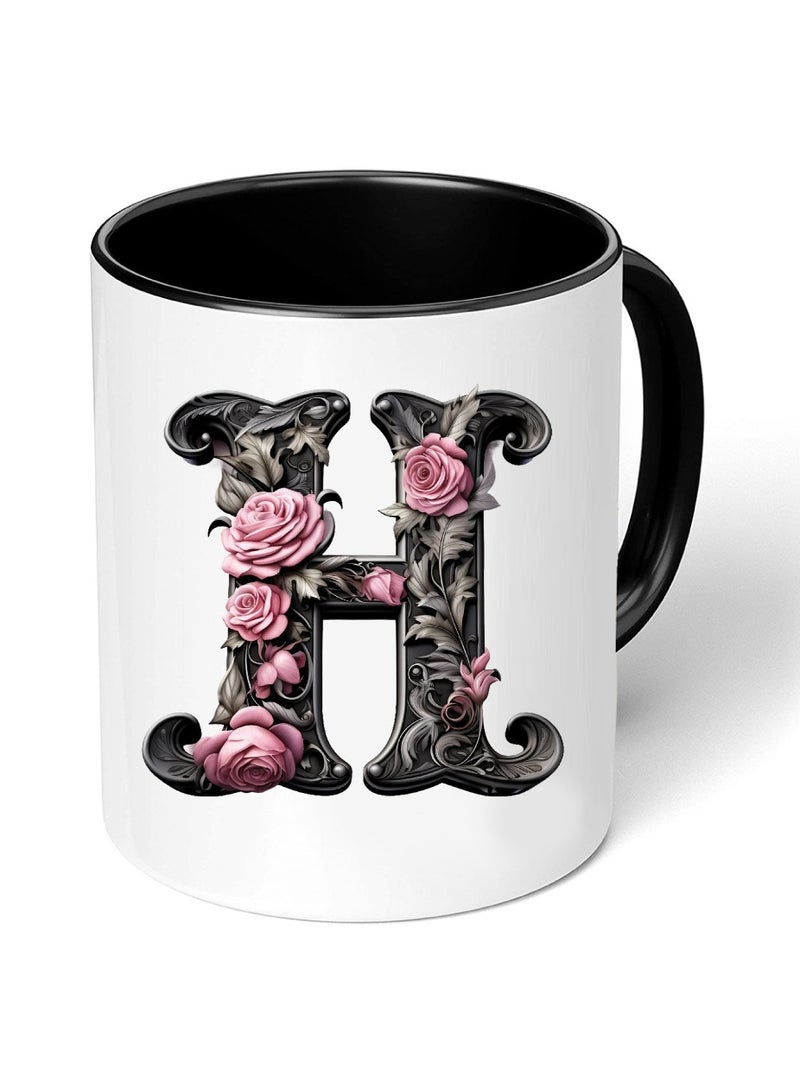 PRINTSHOP4ME Monogrammed Initial Ceramic Coffee Mug - Stylized Designer Printed Black Two-Tone - Ceramic Coffee or Tea Mug 11 Oz - Glossy Black Mug - Personalized Gift For Family Members And Friends - Image 1