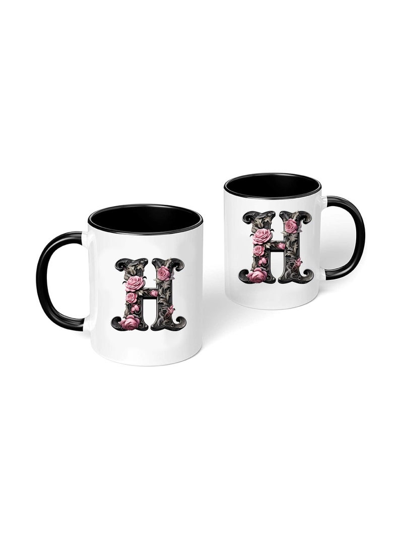 PRINTSHOP4ME Monogrammed Initial Ceramic Coffee Mug - Stylized Designer Printed Black Two-Tone - Ceramic Coffee or Tea Mug 11 Oz - Glossy Black Mug - Personalized Gift For Family Members And Friends - Image 2