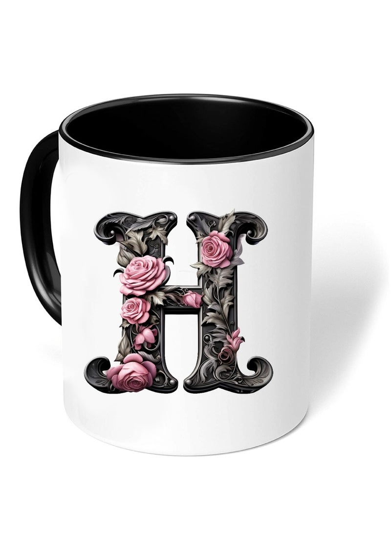 PRINTSHOP4ME Monogrammed Initial Ceramic Coffee Mug - Stylized Designer Printed Black Two-Tone - Ceramic Coffee or Tea Mug 11 Oz - Glossy Black Mug - Personalized Gift For Family Members And Friends - Image 3