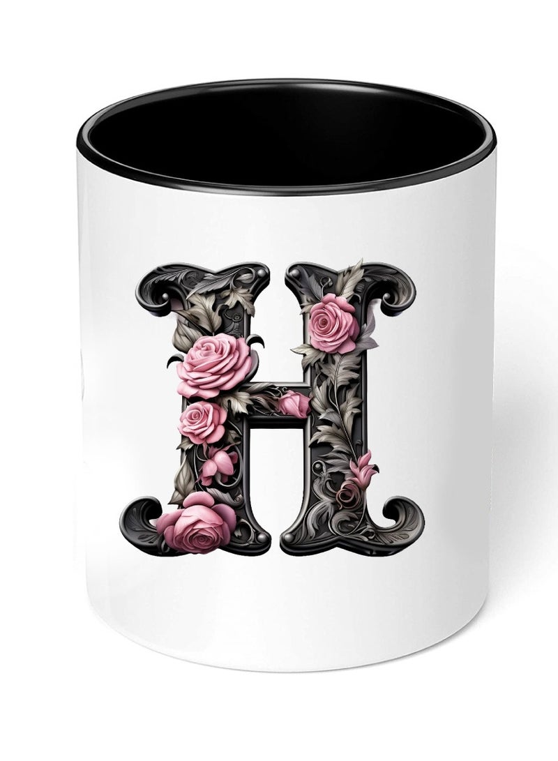 PRINTSHOP4ME Monogrammed Initial Ceramic Coffee Mug - Stylized Designer Printed Black Two-Tone - Ceramic Coffee or Tea Mug 11 Oz - Glossy Black Mug - Personalized Gift For Family Members And Friends - Image 4