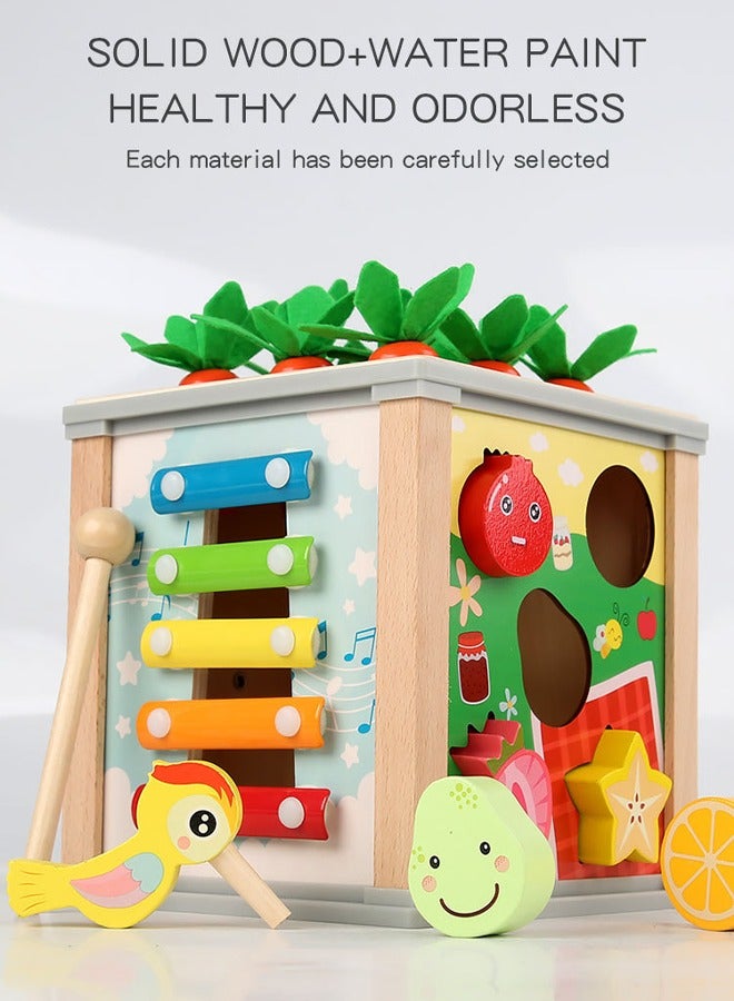 Multifunctional wooden treasure box toy Six-in-one treasure box toy Wooden six-sided toy 6 ways to play Educational toys Children's early education toys  - Image 1