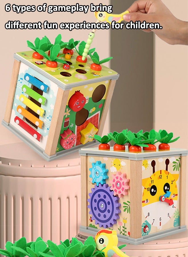 Multifunctional wooden treasure box toy Six-in-one treasure box toy Wooden six-sided toy 6 ways to play Educational toys Children's early education toys  - Image 3
