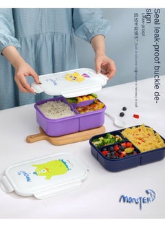 Monster Lunch box 3 compartments with spoon 1150ML dark blue  - Image 5