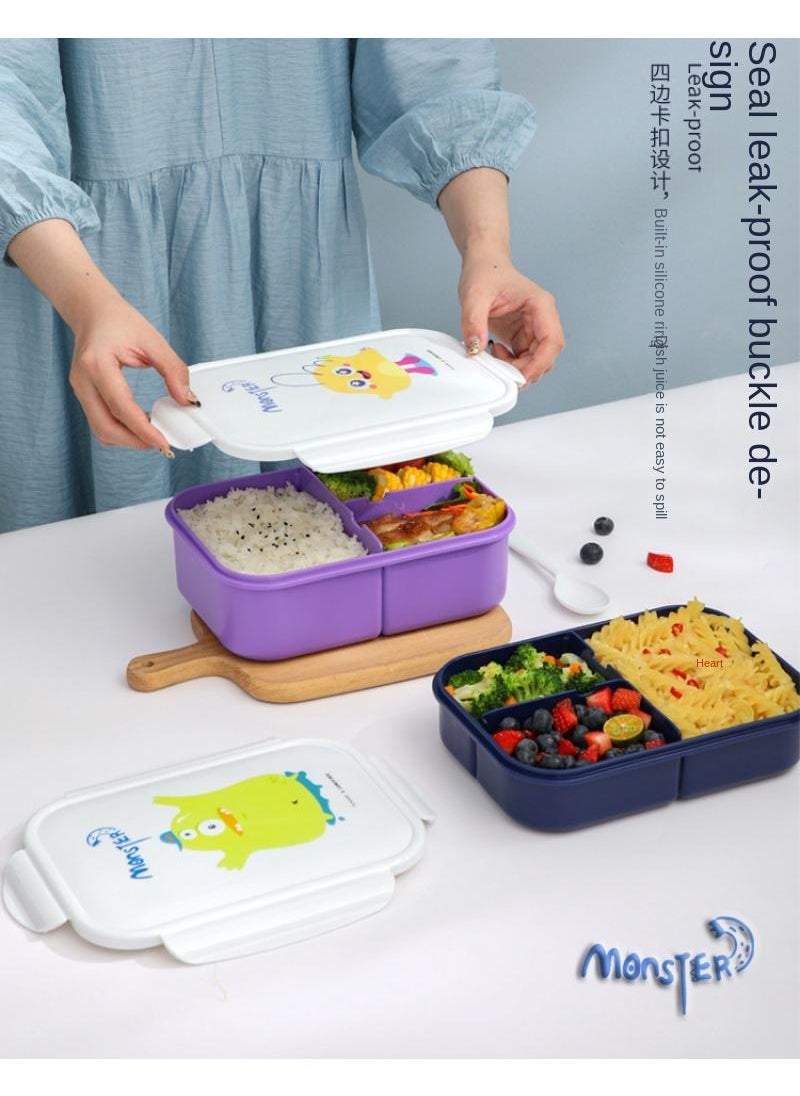 Monster - Lunch box 3 compartments with spoon 1150ML dark blue - Image 1