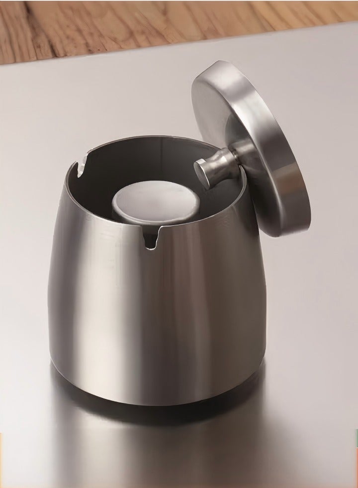 DUNISO رماديات من الفولاذ المقاوم للصدأ، رماديات مقاومة للرياح ورائحة، رماديات مضادة للسقوط مع غطاء، مناسبة للتراسات والمنازل والمكاتب وغرف المعيشة، 6.5 * 9.7 * 8 سم، فضي - Image 1