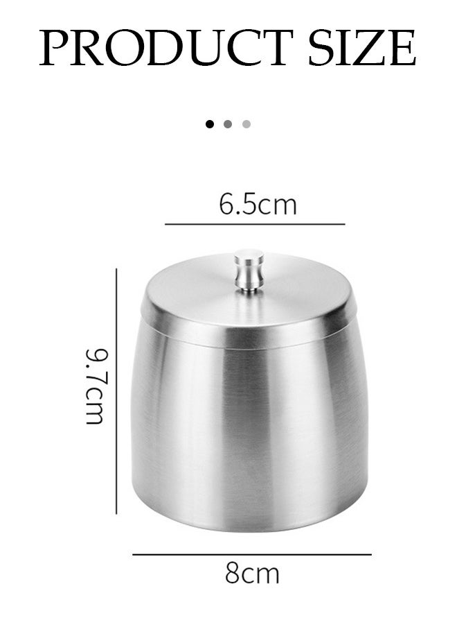 DUNISO Stainless steel ashtray,windproof and anti odor ashtray, anti drop ashtray with lid，suitable for terraces, homes, offices, living rooms, 6.5 * 9.7 * 8cm, silver  - Image 2