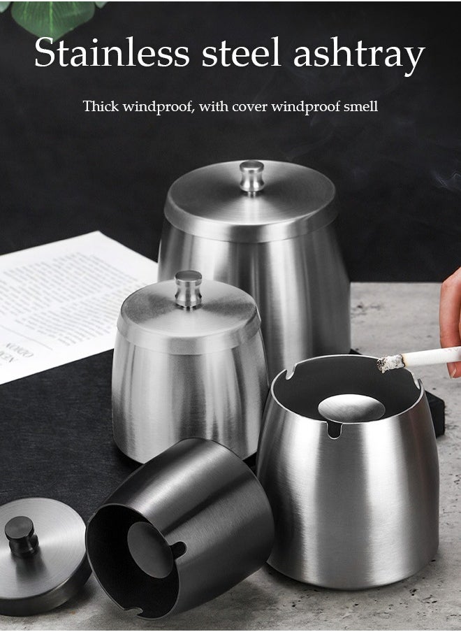 DUNISO Stainless steel ashtray,windproof and anti odor ashtray, anti drop ashtray with lid，suitable for terraces, homes, offices, living rooms, 6.5 * 9.7 * 8cm, silver  - Image 3