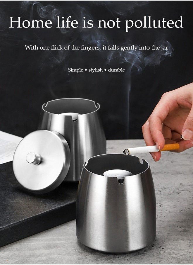 DUNISO Stainless steel ashtray,windproof and anti odor ashtray, anti drop ashtray with lid，suitable for terraces, homes, offices, living rooms, 6.5 * 9.7 * 8cm, silver  - Image 5