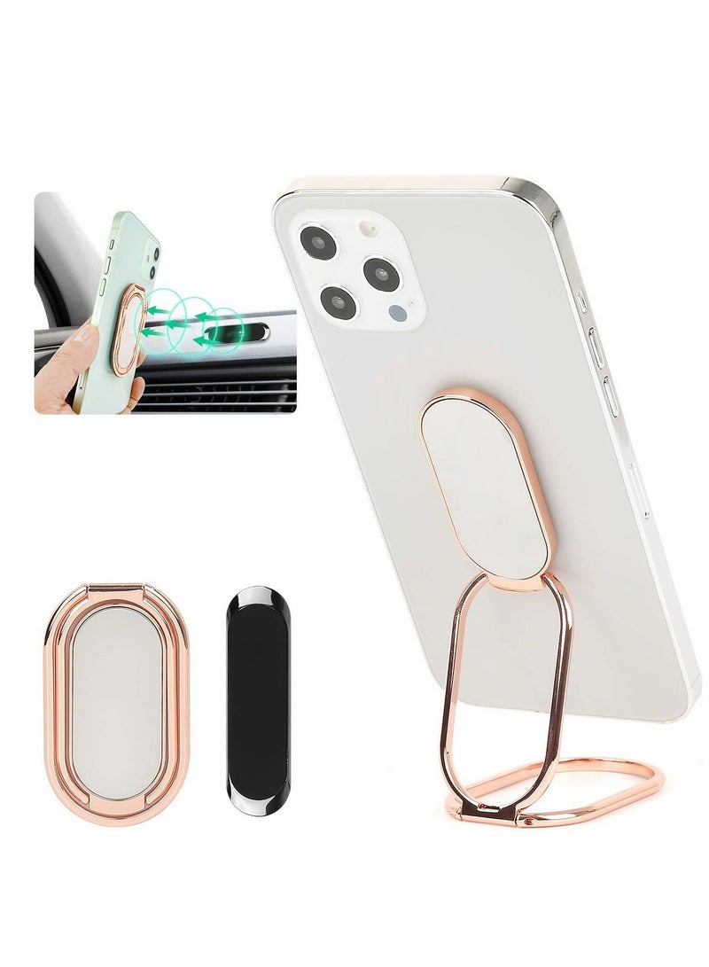 KASTWAVE Phone Ring Holder, with Universal Magnetic Car Mount, Retractable 360°Rotation Foldable Phone Stand for Desk Bed Offfice, Adjustable Ultra-Thin Phone Back Grip Stand for All Smartphones Tablets - Image 1