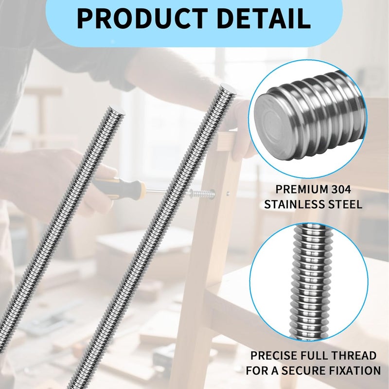 MCSDFN 5 Pcs M6-1.0 Fully Threaded Rods 304 Stainless Steel Threads Studs Rods Long Threaded Screw Right Hand Threads, 250mm Length - Image 4