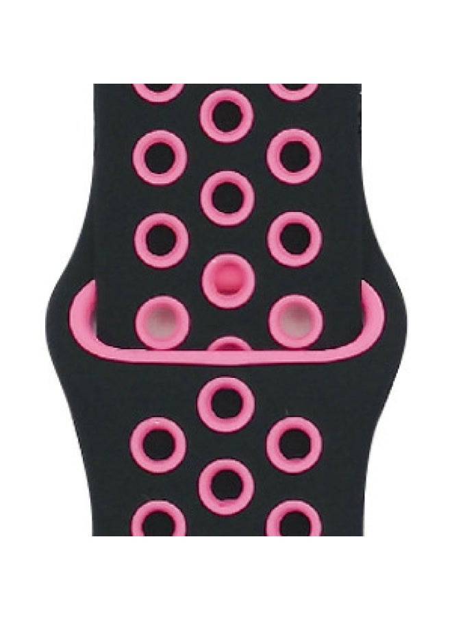 Generic Suitable For Apple Two-color Silicone Nike Strap Nike Hole Apple Iwatch Breathable Sports Watch Strap-Color:7 Black + Rose Red-Specifications:38/40/41mm-L  - Image 1