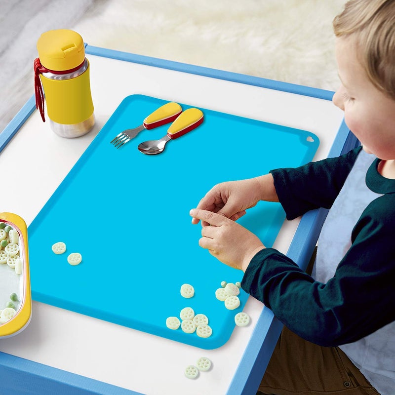 جولد ليف Silicone Kids Placemats, Non-Slip Silicon Placemats for Kids Baby Toddlers Childrens, Kids Portable Placemat for Dining Table, 2Pack, Blue/Green - Image 2