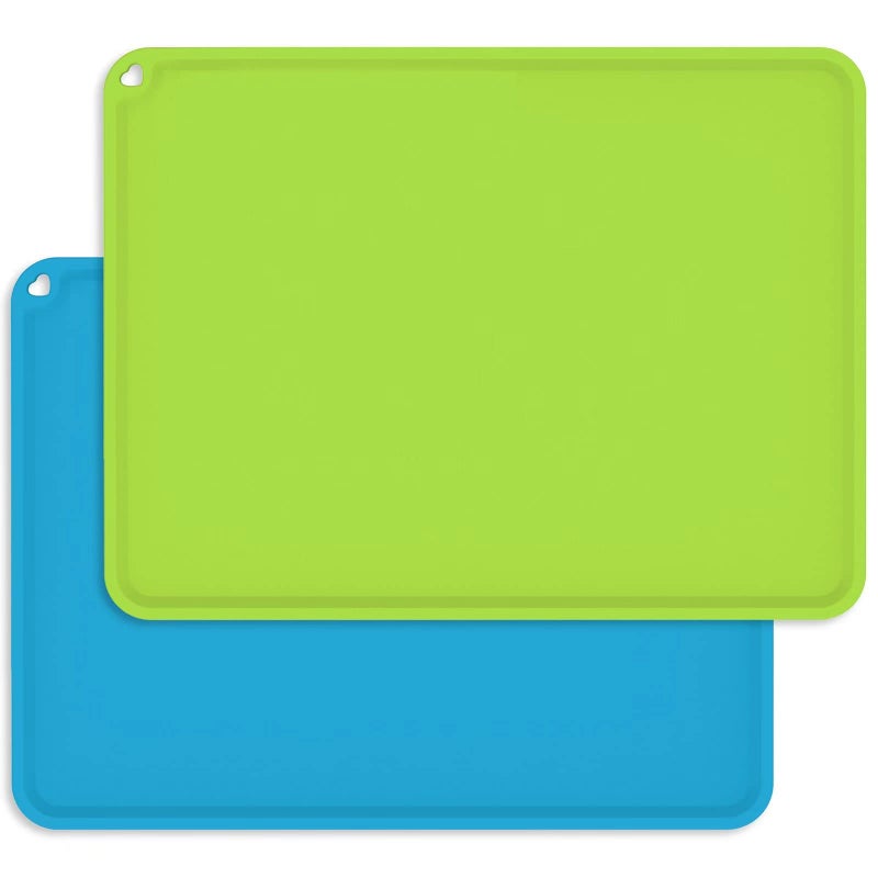 جولد ليف Silicone Kids Placemats, Non-Slip Silicon Placemats for Kids Baby Toddlers Childrens, Kids Portable Placemat for Dining Table, 2Pack, Blue/Green - Image 1