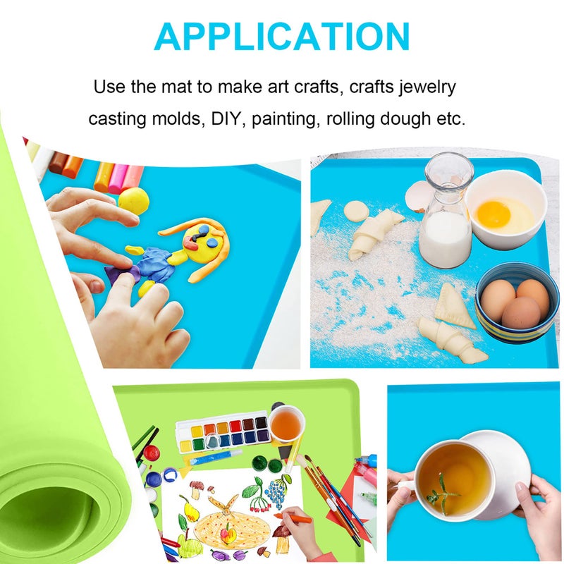 جولد ليف Silicone Kids Placemats, Non-Slip Silicon Placemats for Kids Baby Toddlers Childrens, Kids Portable Placemat for Dining Table, 2Pack, Blue/Green - Image 3