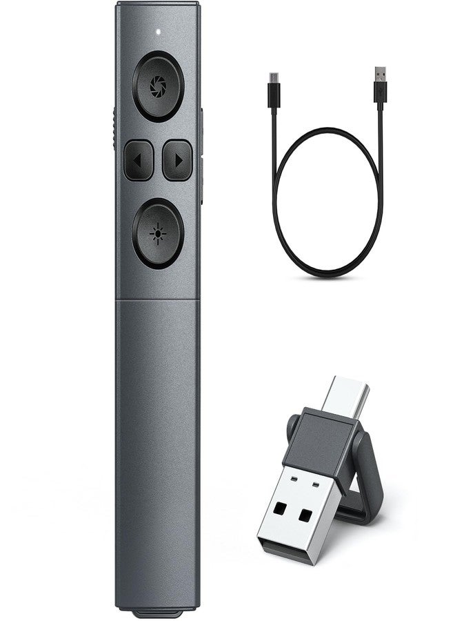 جهاز تحكم عن بعد لاسلكي قابل لإعادة الشحن، ثنائي الوظائف (2 في 1) يعمل بمنفذ USB من النوع C، يُستخدم لعرض العروض التقديمية باستخدام برنامج PowerPoint، بالإضافة إلى مؤشر لتحريك الشرائح مع التحكم في مستوى الصوت، متوافق مع أجهزة Mac والكمبيوتر الشخصي وبرنامج PowerPoint. - Image 1