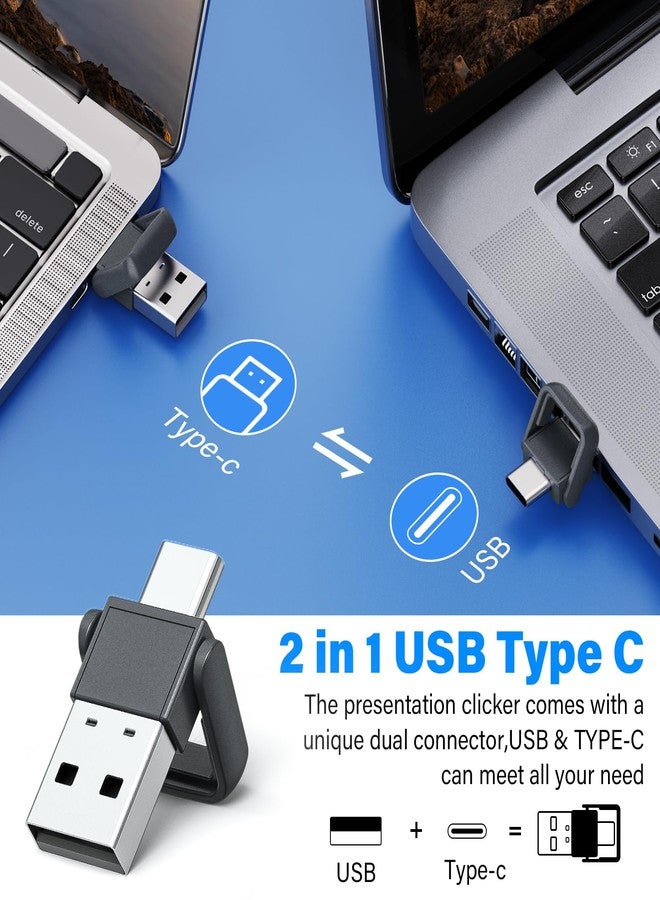 جهاز تحكم عن بعد لاسلكي قابل لإعادة الشحن، ثنائي الوظائف (2 في 1) يعمل بمنفذ USB من النوع C، يُستخدم لعرض العروض التقديمية باستخدام برنامج PowerPoint، بالإضافة إلى مؤشر لتحريك الشرائح مع التحكم في مستوى الصوت، متوافق مع أجهزة Mac والكمبيوتر الشخصي وبرنامج PowerPoint. - Image 4