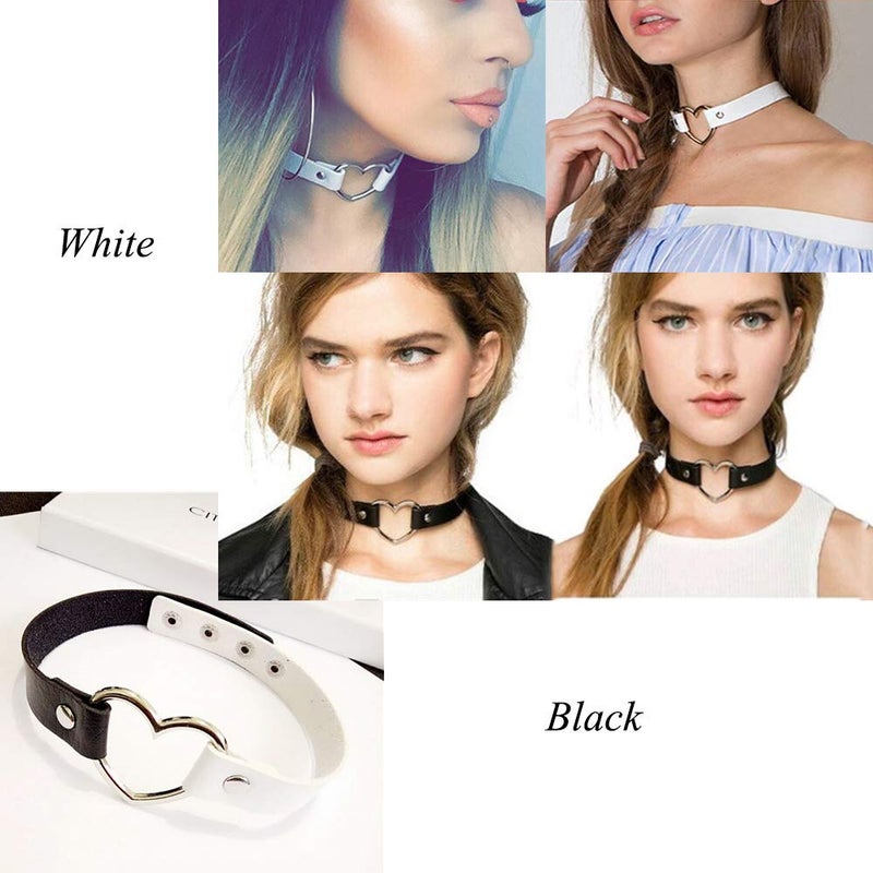 ETHOON قلادة تشوكر قلب الحب ثنائية اللون من إيثون جلد PU تشوكر قوطية سلسلة كولار أسود أبيض - Image 4