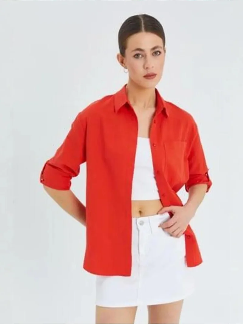 MixRay Mixray Long Sleeve Button-Up Shirt with Pocket